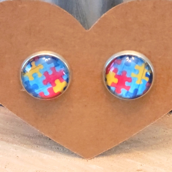 Puzzle Piece Earrings - Picture 2 of 2